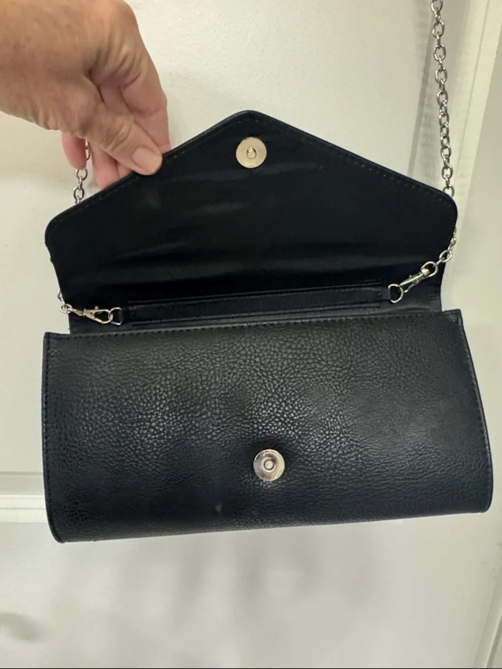Kate Landry Black Envelope Crossbody Clutch with Silver Chain